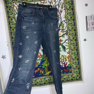 Pink and White Rhinestoned Earl Jeans